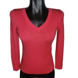 Banana Republic V-Neck Red 100% Extrafine Merino Wool Sweater M